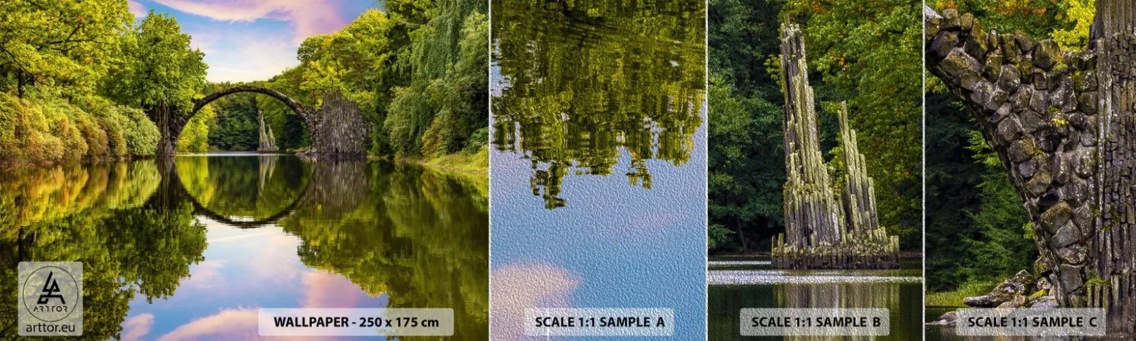 Amostra de papel de parede Premium Sand - Na junção de dois mundos - Paisagem, Rio, Ponte - 100x30 cm