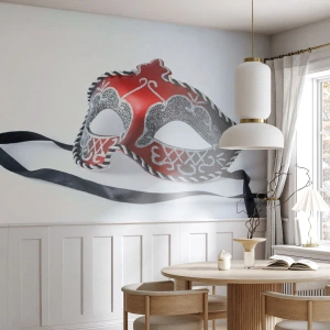 Papel de Parede Standard Eco - Uma elegante máscara veneziana nas cores vermelha e preta. - 100x70cm - Convite para o baile - Decoração de parede moderna para a sala de estar e quarto ARTTOR