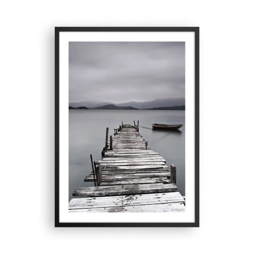 Pôster com moldura preta - Um antigo cais com um barco em águas calmas - 50x70cm - Amanhã pode ir - Decoração de parede moderna para a sala de estar e quarto ARTTOR