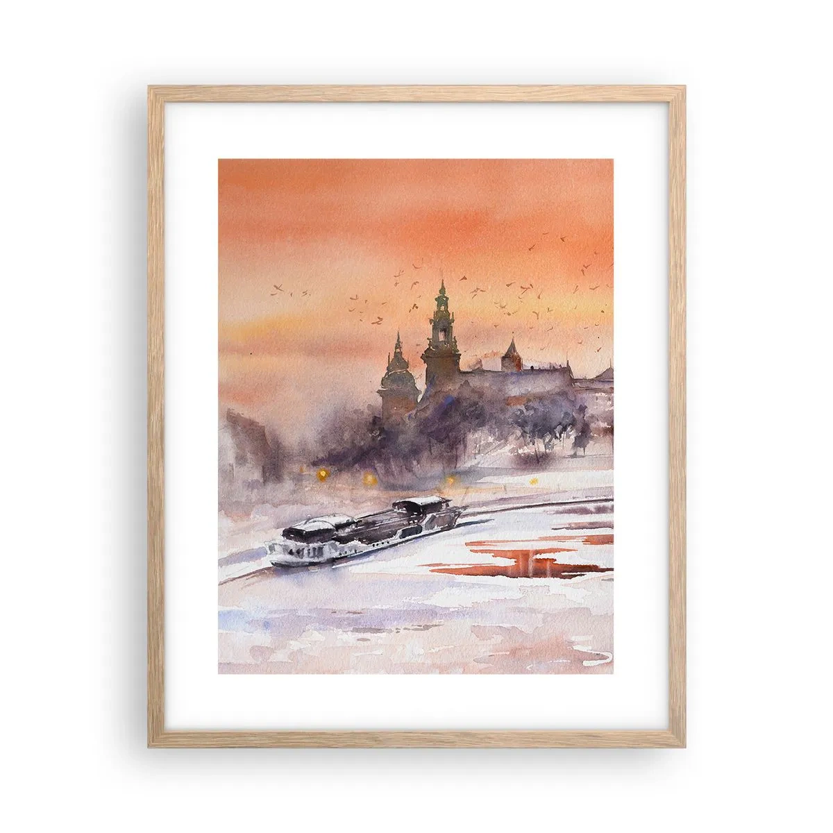 Pôster com moldura de carvalho claro - Pôr do sol real - 40x50 cm