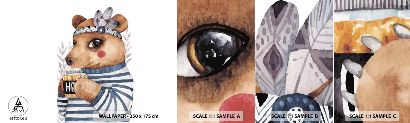 Amostra de papel de parede autocolante Deluxe Sticker - Doce ursa - Abstração, Para crianças, Urso - 100x30 cm