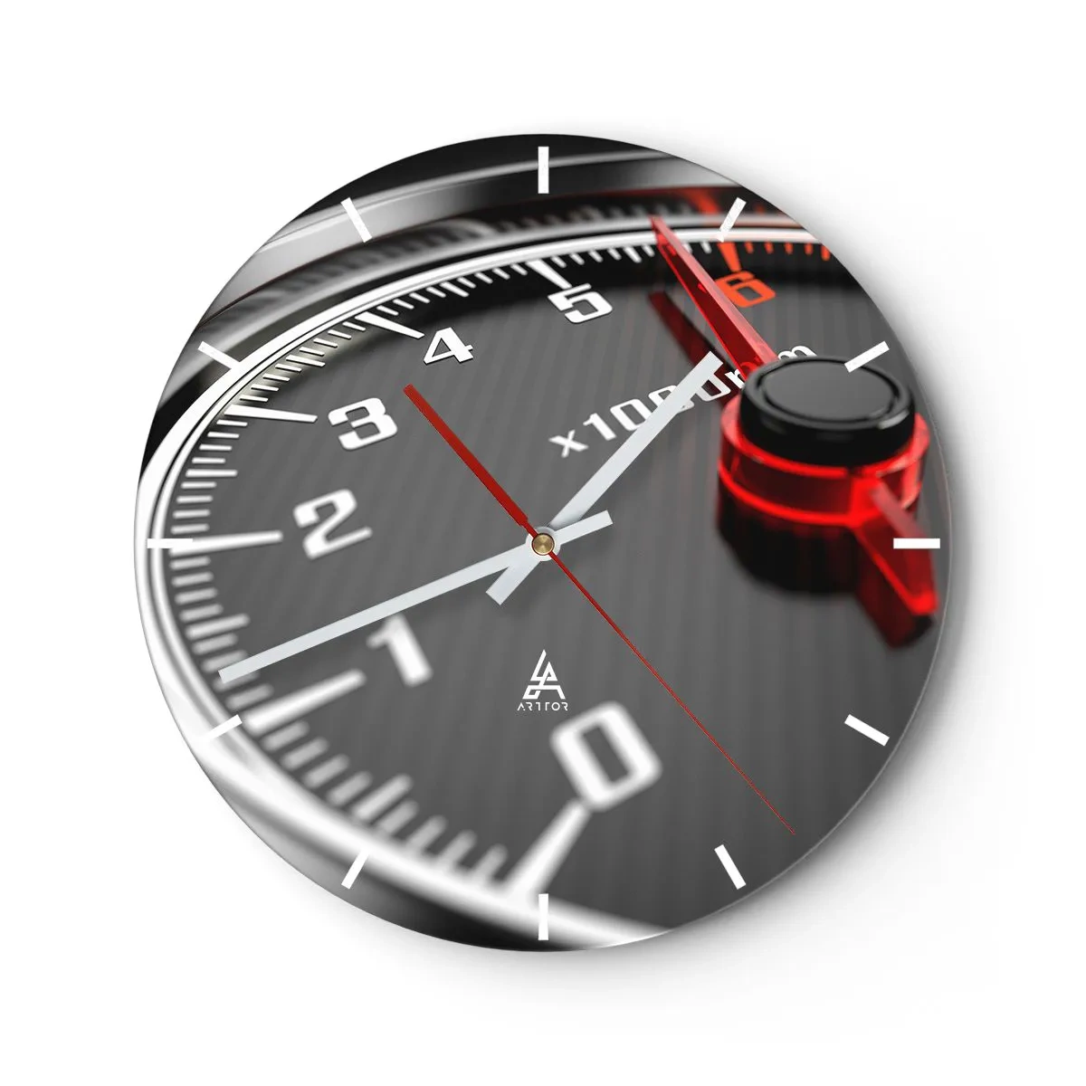 Relógio de parede - Relógio em vidro - Close-up do tacômetro de estilo esportivo - 30x30cm - Aceleração máxima - Decoração de parede moderna para a sala de estar, cozinha e quarto ARTTOR