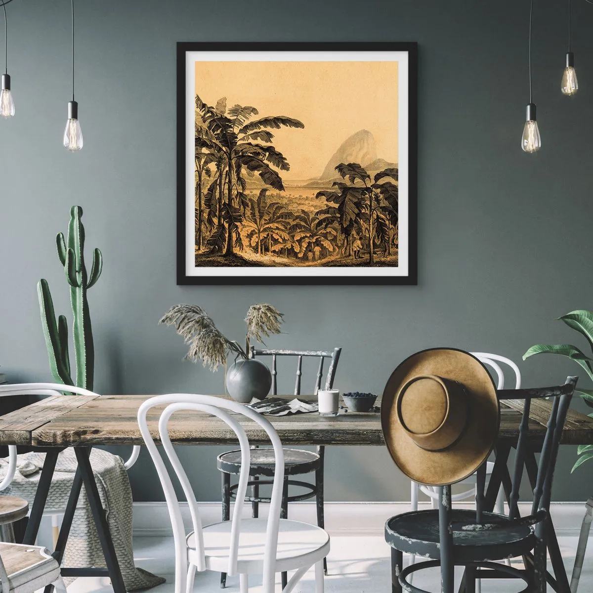 Pôster com moldura preta - num clima colonial - 30x30 cm