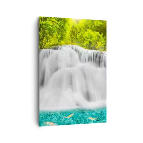 Quadro em tela - Cascata espumosa do verde ao azul - 70x100 cm