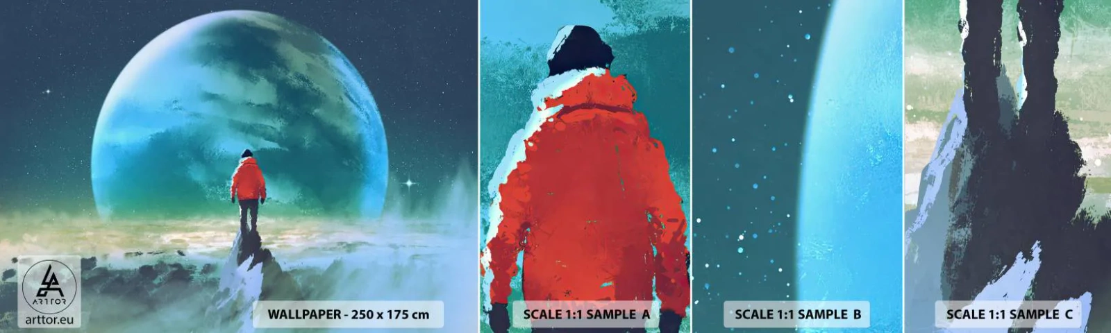 Amostra de papel de parede autocolante Deluxe Sticker - Descobridor de uma nova terra - Abstração, Fantasia, Planeta Terra - 100x30 cm