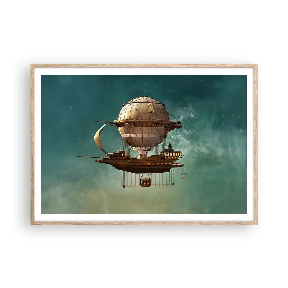 Pôster com moldura de carvalho claro - Saudações de Júlio Verne - 100x70 cm