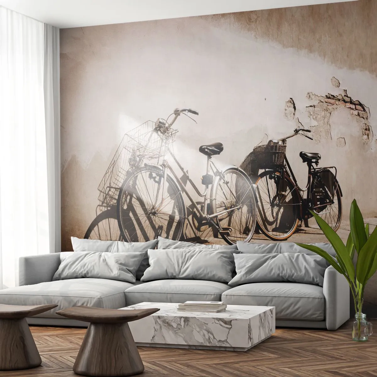 Papel de Parede Premium Sand - Encanto inesquecível do passado - Bicicleta, Viagem, Vintage - 100x70 cm