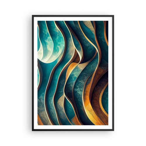 Pôster com moldura preta - Meandros de azul - 70x100 cm