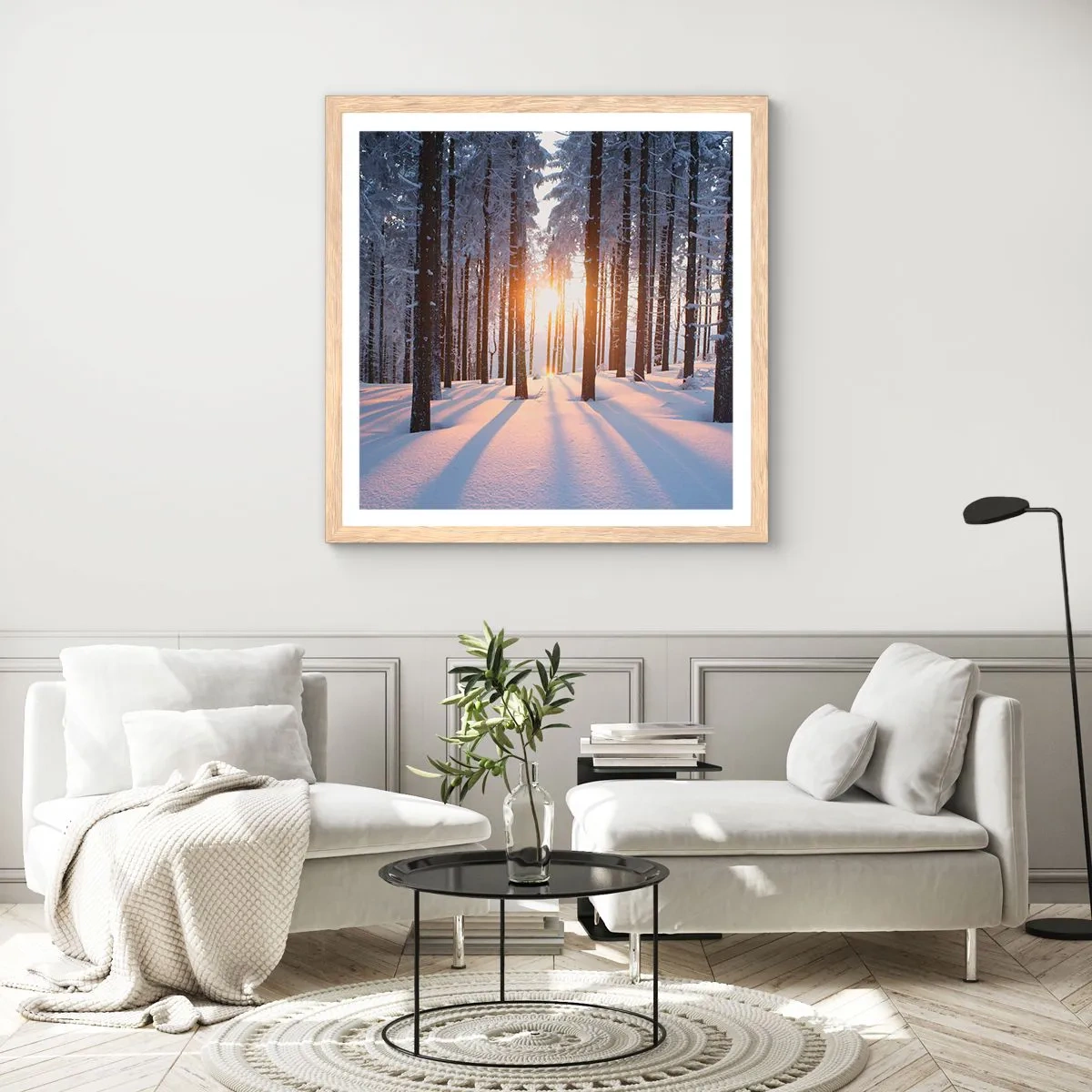 Pôster com moldura de carvalho claro - Preto no branco - 30x30 cm