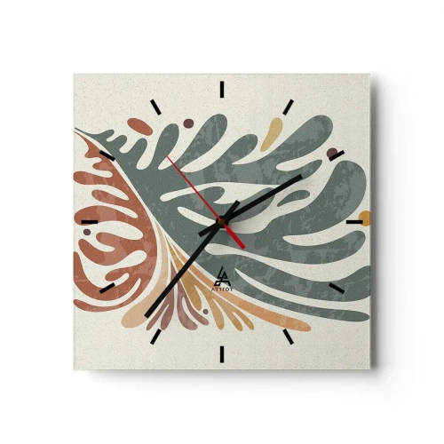 Relógio de parede - Relógio em vidro - Folha multicolorida - 40x40 cm