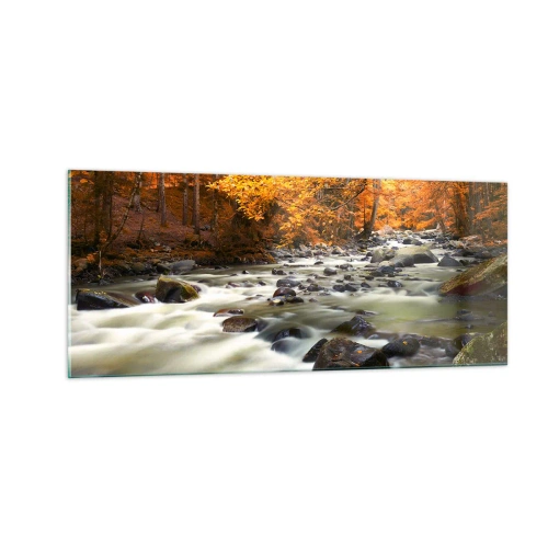 Quadro em vidro - Um riacho na floresta dourada - 100x40 cm
