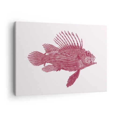 Quadro em tela - Desenho de um peixe em tom vermelho - 70x50cm - Um habitante de águas exóticas - Decoração de parede moderna para a sala de estar e quarto ARTTOR