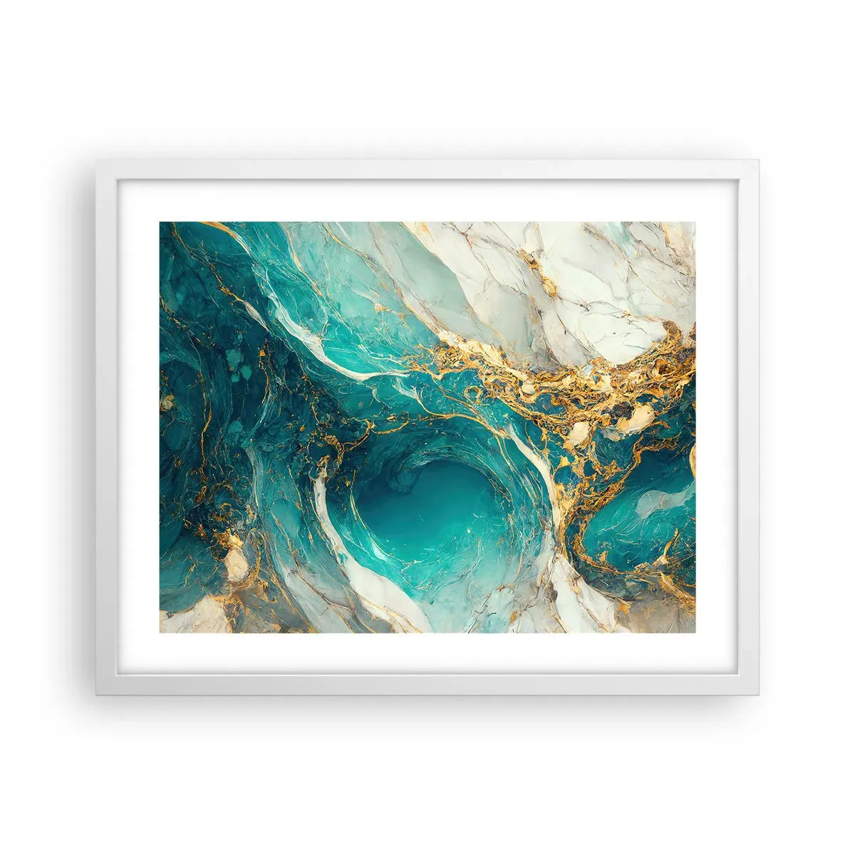 Pôster em moldura branca - Composição com veios d'ouro - 50x40 cm