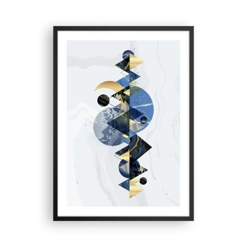 Pôster com moldura preta - Abstração geométrica com elementos dourados e azul marinho - 50x70cm - Paisagem geométrica - Decoração de parede moderna para a sala de estar e quarto ARTTOR