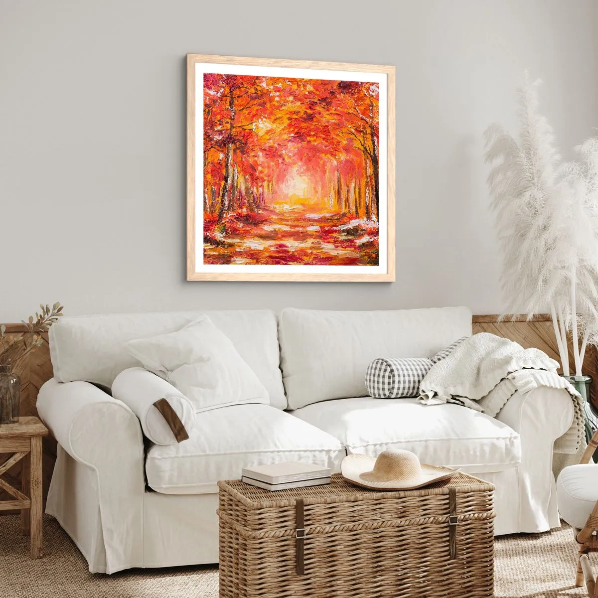 Pôster com moldura de carvalho claro - Floresta de cobre - 60x60 cm