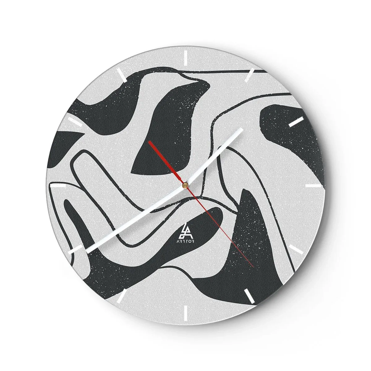 Relógio de parede - Relógio em vidro - Formas abstratas em preto e branco em estilo labirinto - 30x30cm - Labirinto abstrato divertido - Decoração de parede moderna para a sala de estar, cozinha e quarto ARTTOR
