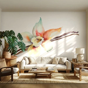 Papel de Parede Premium Sand - Doçura derramada com tinta - Flor de baunilha, Flor, Palito de baunilha - 250x175 cm