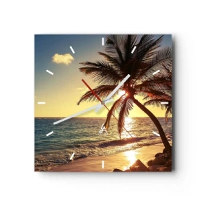 Relógio de parede - Relógio em vidro - Verão sob as palmeiras - 30x30 cm