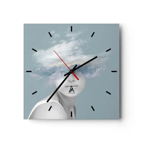 Relógio de parede - Relógio em vidro - Com a cabeça nas nuvens - 30x30 cm