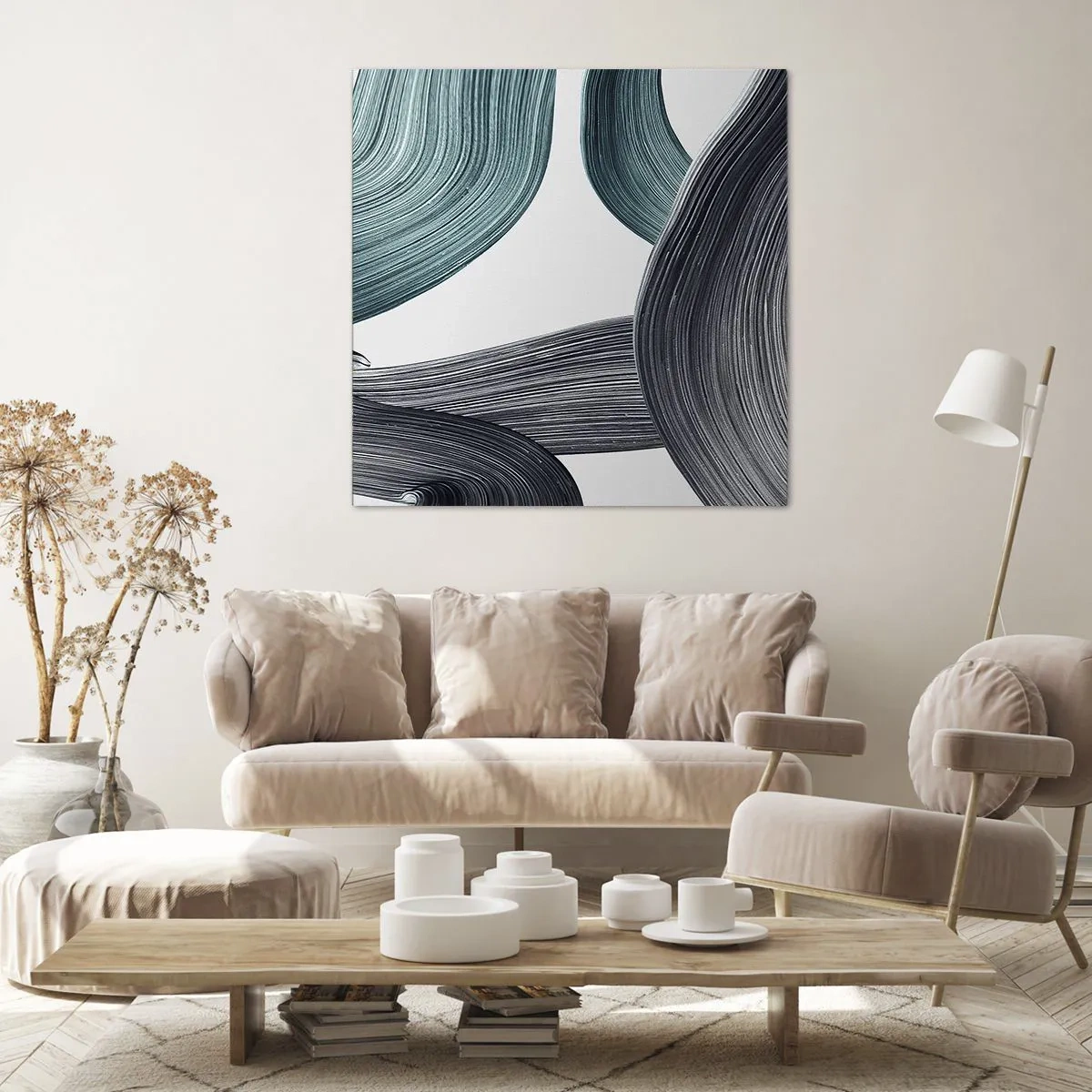 Quadro em tela - Trilhas esmeralda e preta - 60x60 cm