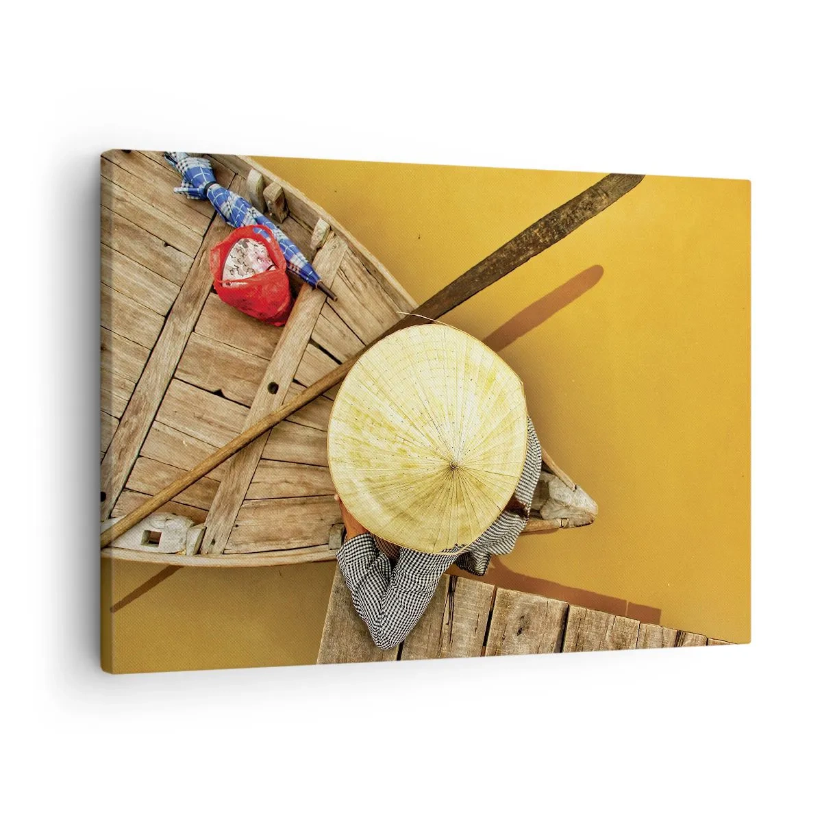 Quadro em tela - Um barco tradicional visto de cima - 70x50cm - A vida no rio amarelo - Decoração de parede moderna para a sala de estar e quarto ARTTOR