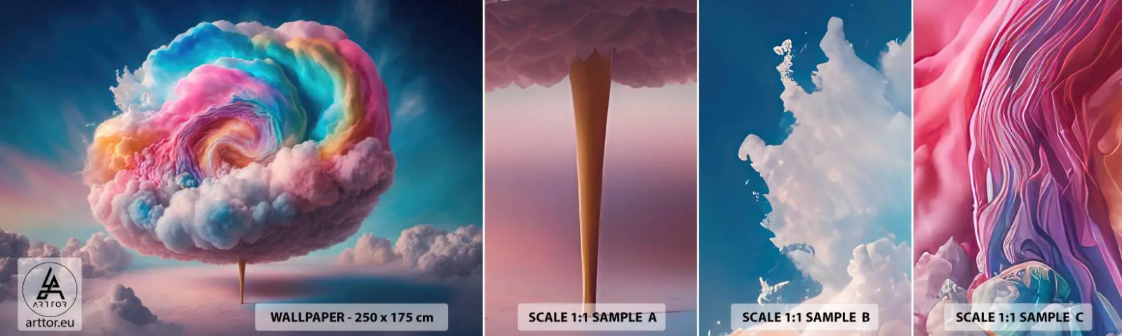 Amostra de Papel de Parede Standard Eco - O sonho de um parque de diversões - Pastel, Nuvens, Açucarado - 100x30 cm