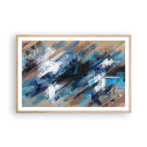 Pôster com moldura de carvalho claro - Numa diagonal azul - 91x61 cm