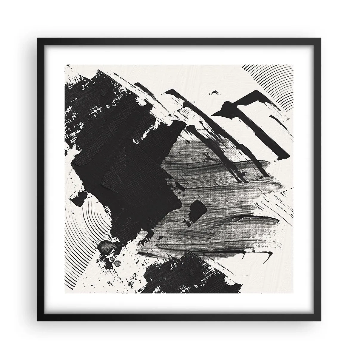 Pôster com moldura preta - Abstração – expressão do preto - 50x50 cm
