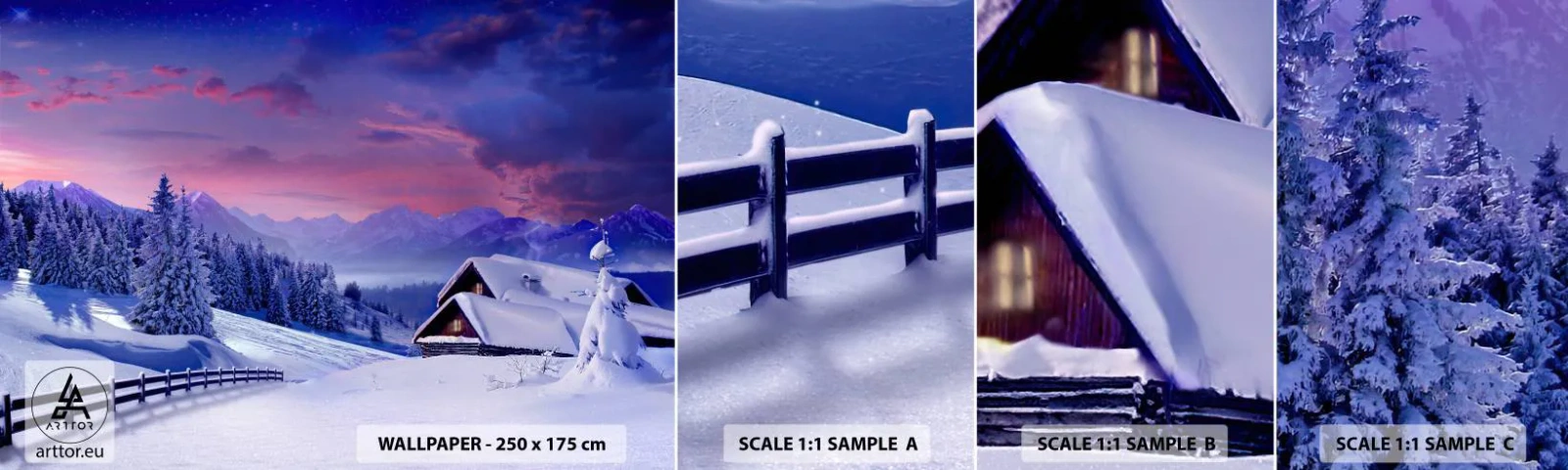 Amostra de Papel de Parede Standard Eco - Noite silenciosa - Paisagem, Inverno, Alpes - 100x30 cm