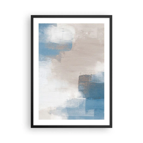Pôster com moldura preta - Composição abstrata em tons de azul e bege - 50x70cm - Abstração rosa atrás da cortina azul - Decoração de parede moderna para a sala de estar e quarto ARTTOR