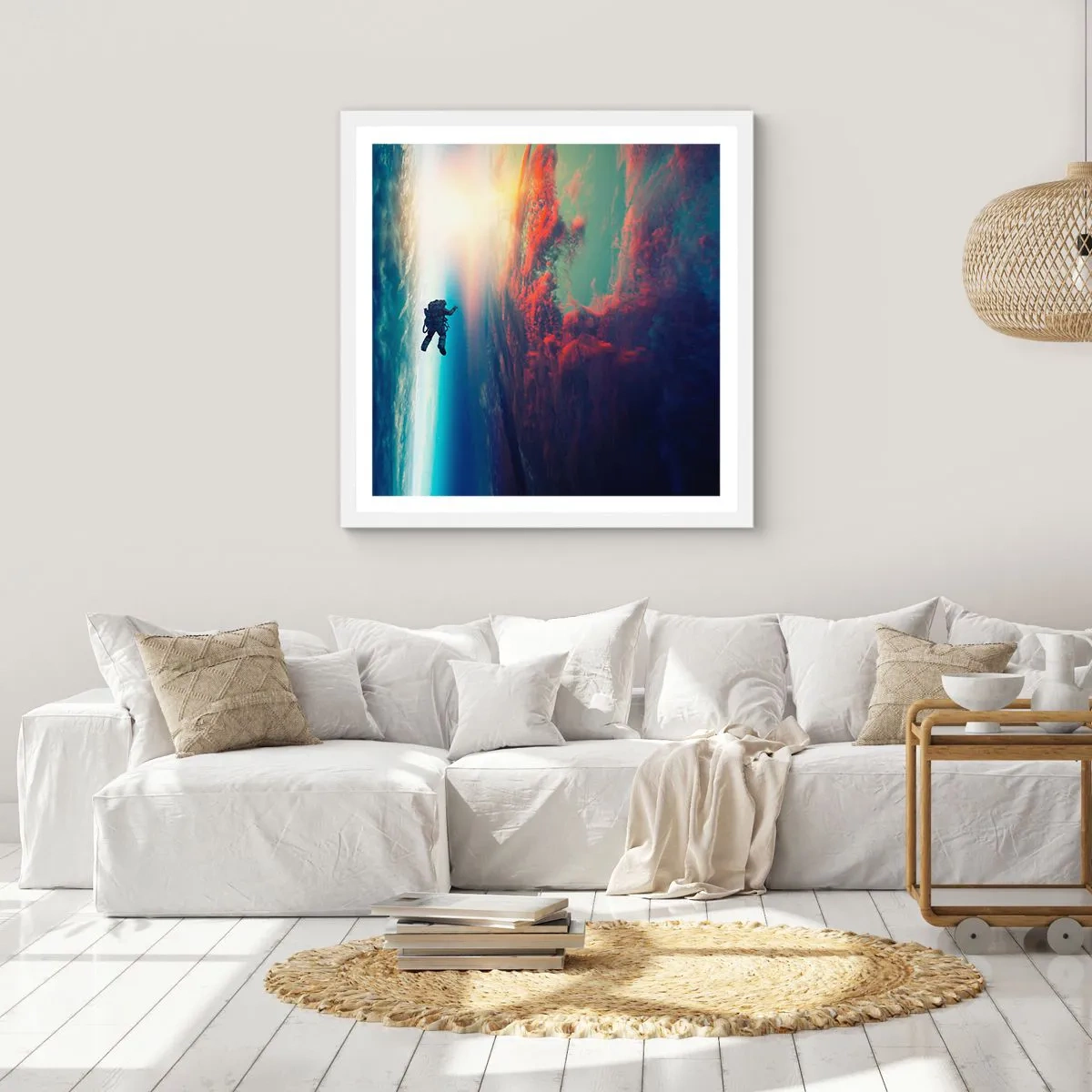 Pôster em moldura branca - Enfrentando o universo - 40x40 cm