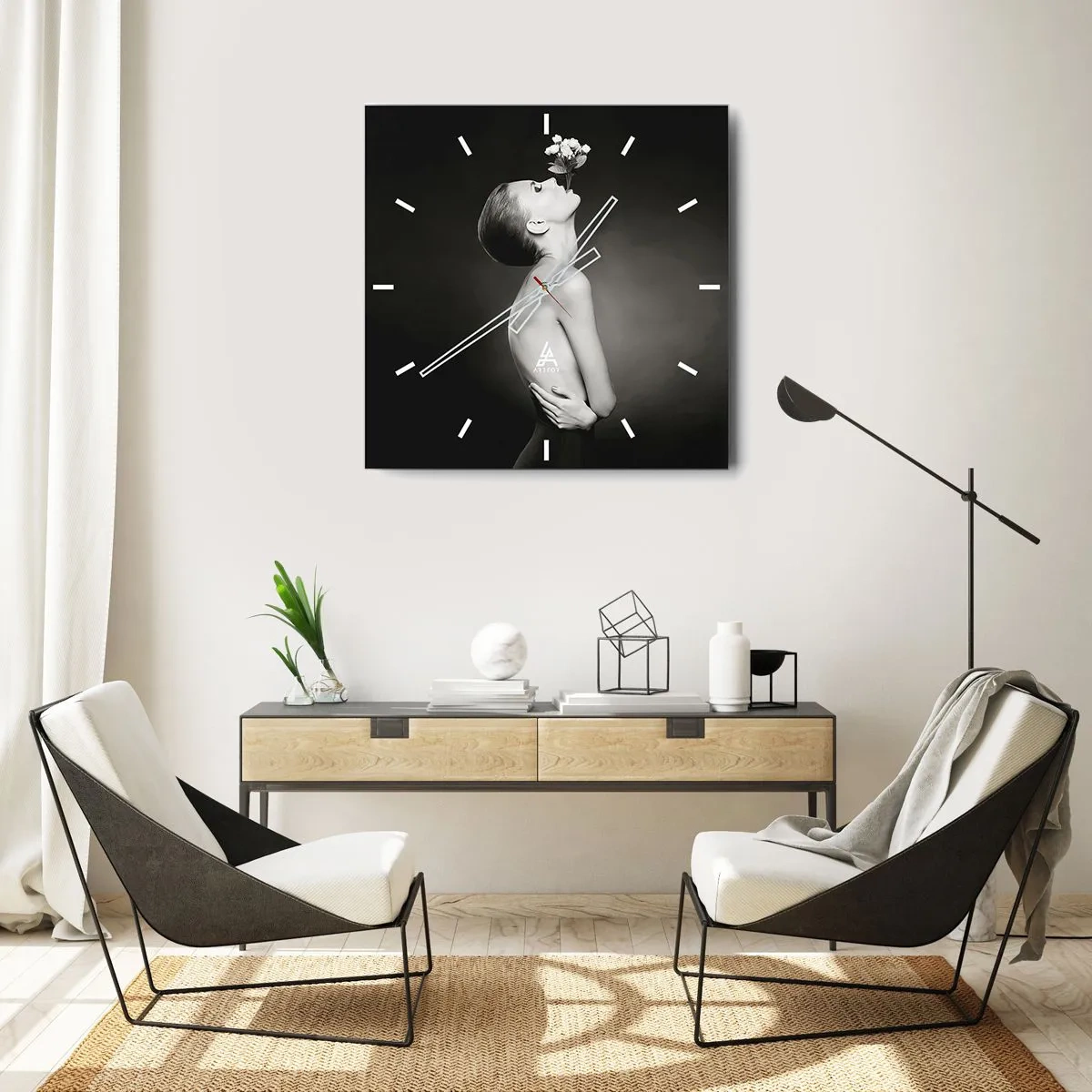 Relógio de parede - Relógio em vidro - Elegância excêntrica - 30x30 cm