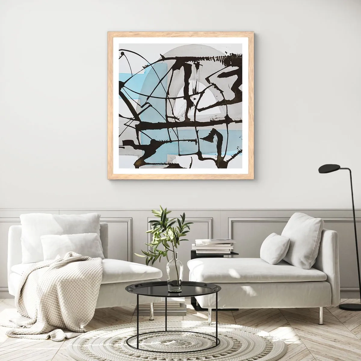 Pôster com moldura de carvalho claro - Azul mesmo assim - 50x50 cm