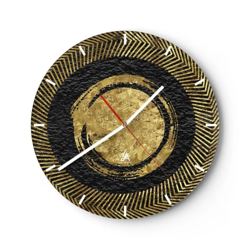 Relógio de parede - Relógio em vidro - Padrões geométricos dourados em um fundo preto em um estilo glamoroso - 30x30cm - Composição glamourosa - Decoração de parede moderna para a sala de estar, cozinha e quarto ARTTOR