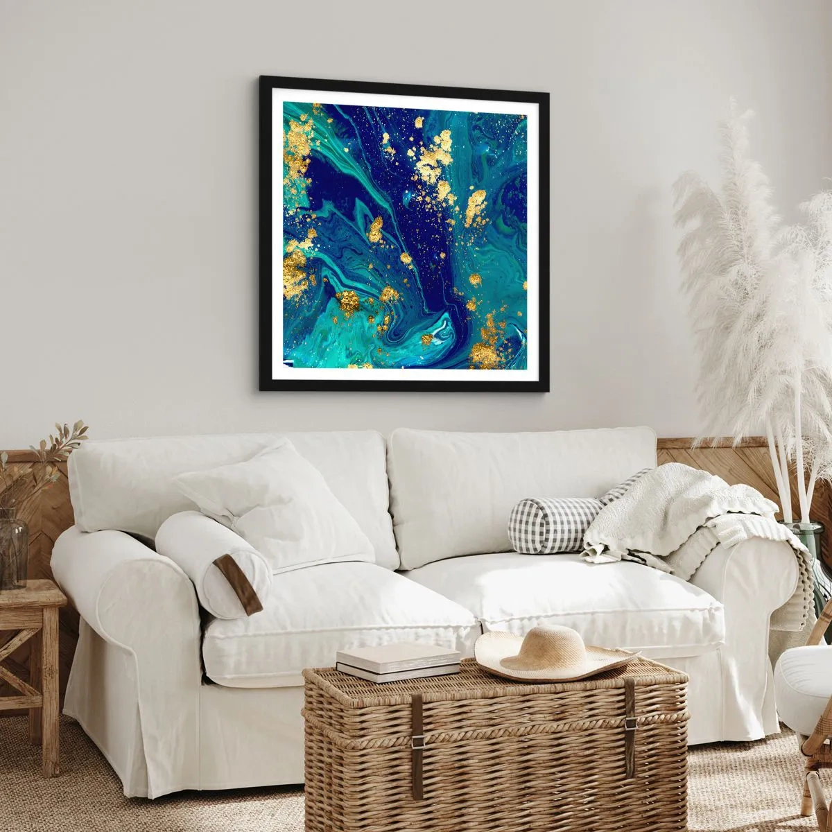 Pôster com moldura preta - Flocos de sol  - 60x60 cm