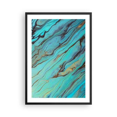 Pôster com moldura preta - Padrões abstratos em tons de turquesa e dourado - 50x70cm - Maré Turquesa - Decoração de parede moderna para a sala de estar e quarto ARTTOR