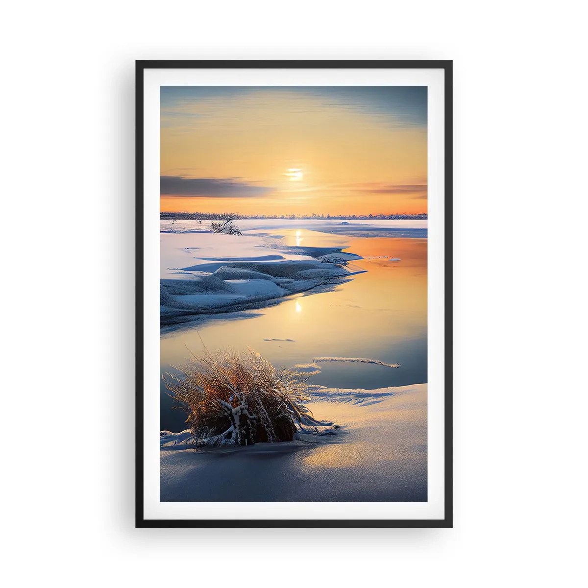 Pôster com moldura preta - Pôr do sol de inverno - 61x91 cm
