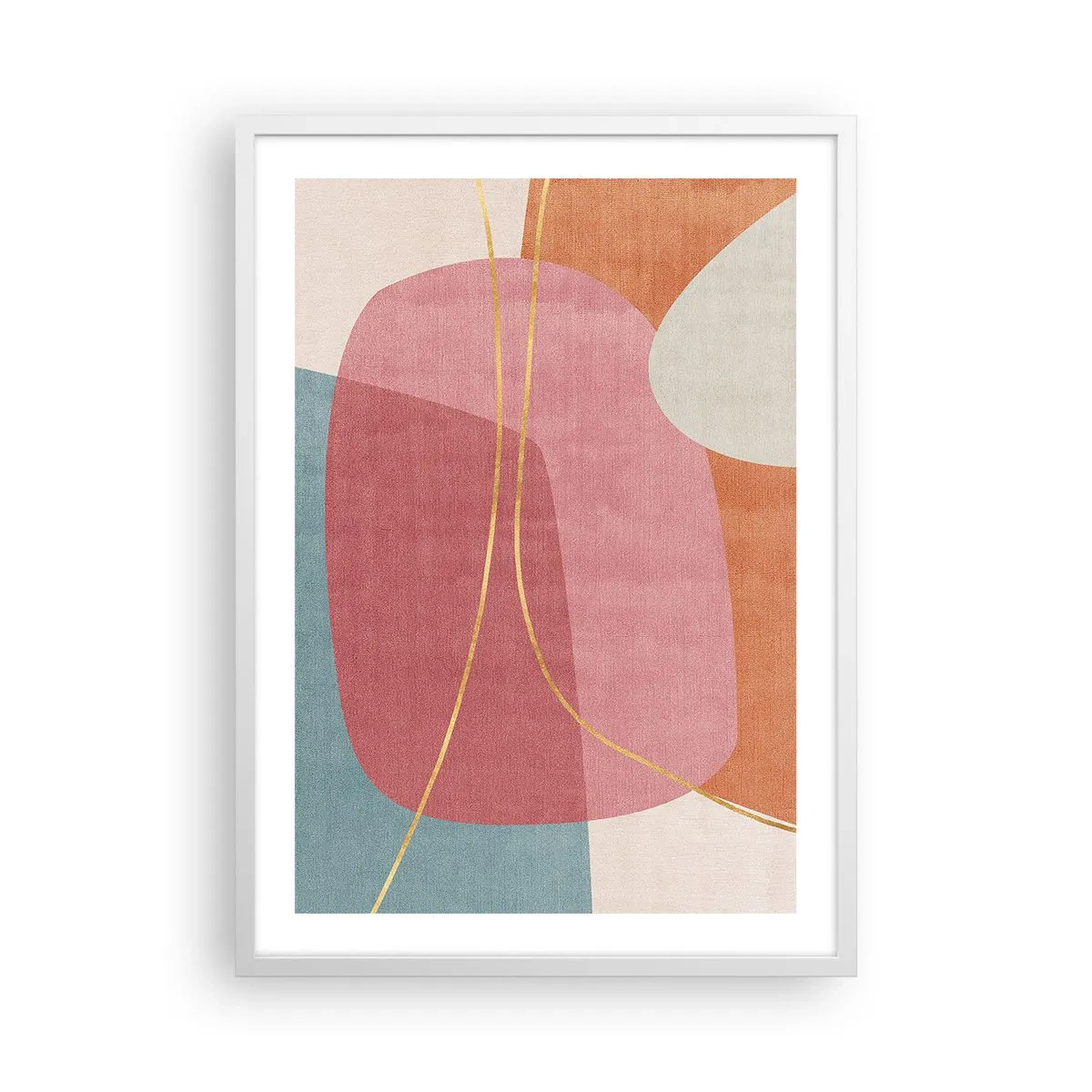 Pôster em moldura branca - Composição pastel com fio dourado - 50x70 cm