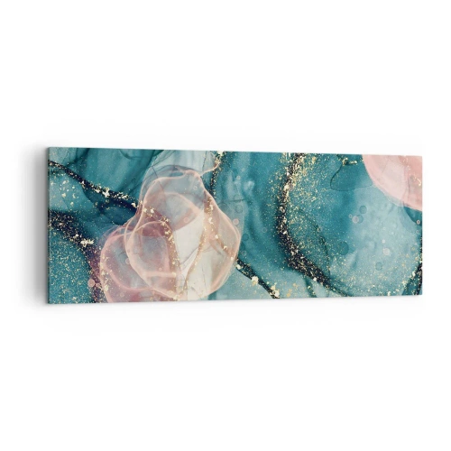 Quadro em tela - Azul seda, rosa tule - 140x50 cm