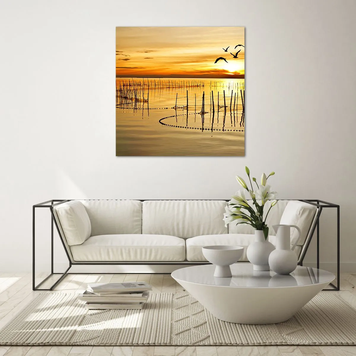 Quadro em vidro - Na pescaria - 40x40 cm