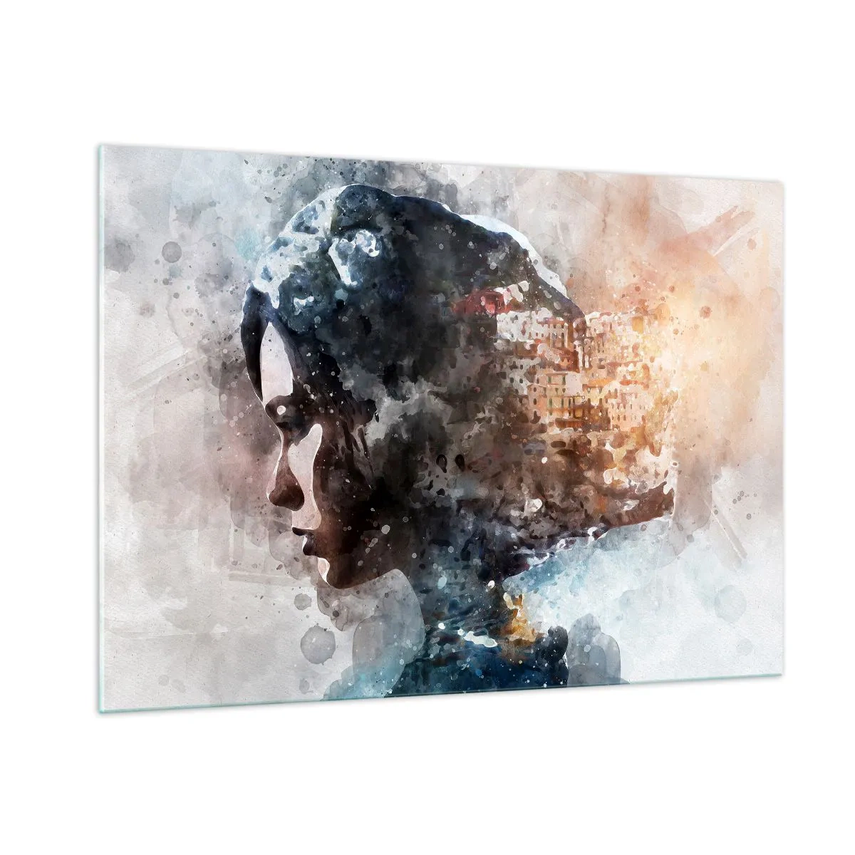 Quadro em vidro - Uma história sobre uma menina e uma cidade ao fundo - 100x70 cm