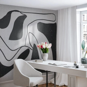 Papel de Parede Standard Eco - Abstração em preto e branco com linhas orgânicas - 100x70cm - Labirinto abstrato divertido - Decoração de parede moderna para a sala de estar e quarto ARTTOR