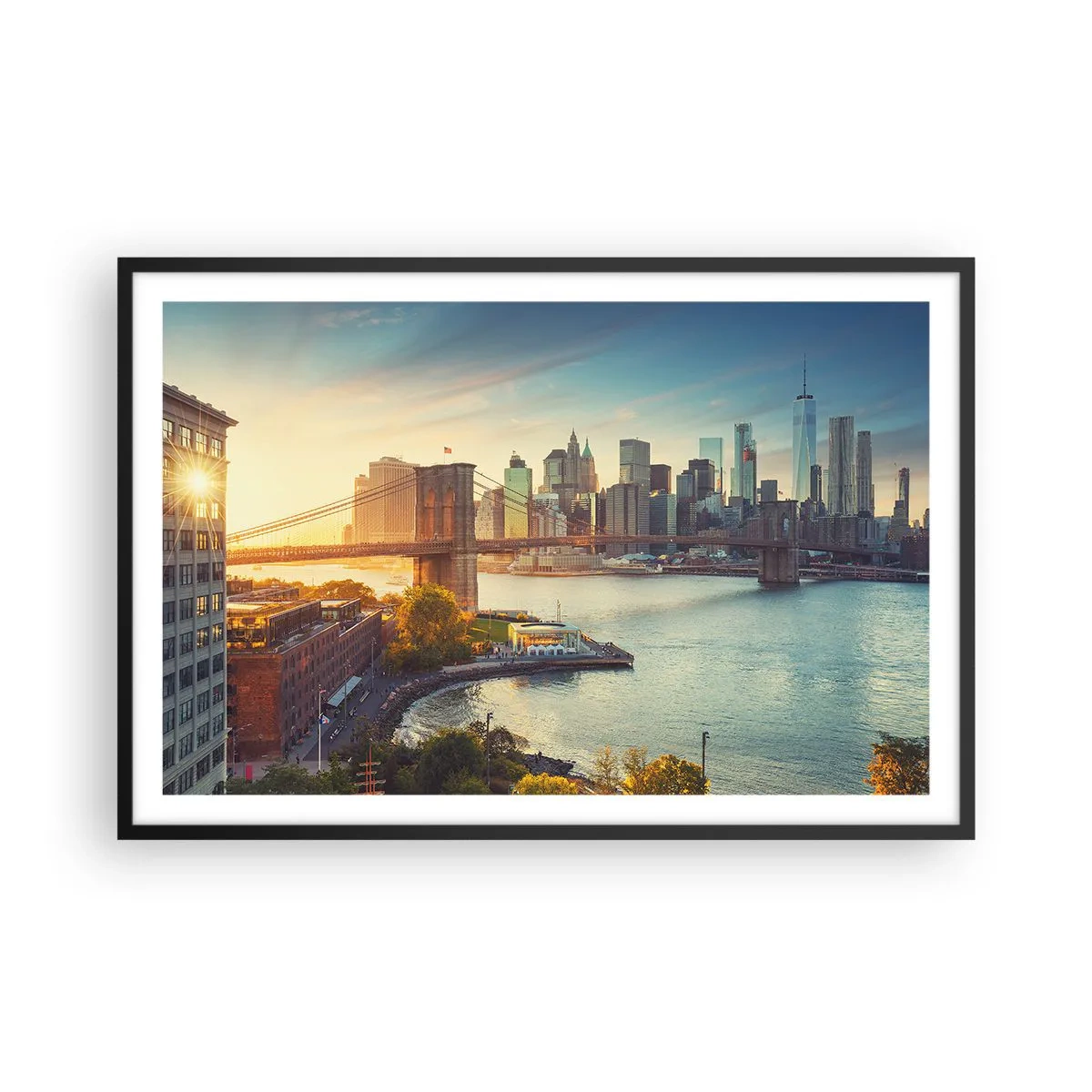 Pôster com moldura preta - O amanhecer da cidade grande - 91x61 cm