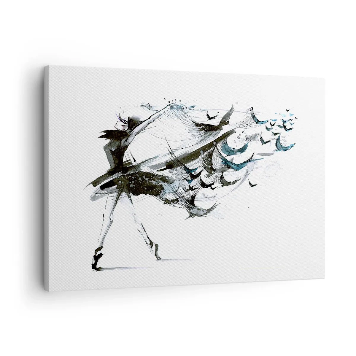 Quadro em tela - Uma dançarina com um vestido dinâmico em forma de pássaros - 70x50cm - A magia da música liberta - Decoração de parede moderna para a sala de estar e quarto ARTTOR