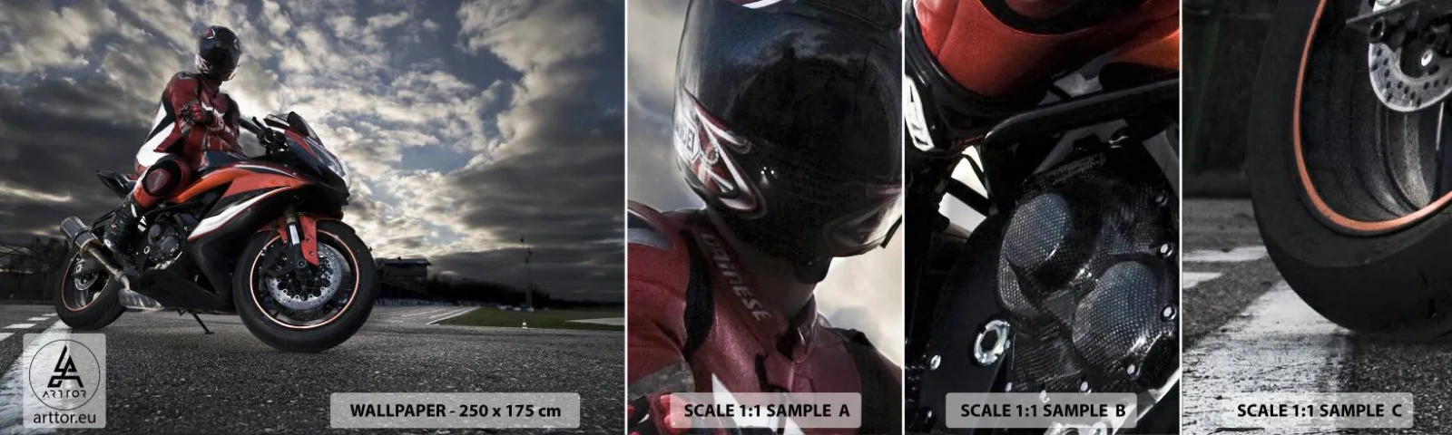 Amostra de papel de parede autocolante Deluxe Sticker - Cavaleiro das Trevas - Automotivo, Moto, Corrida - 100x30 cm