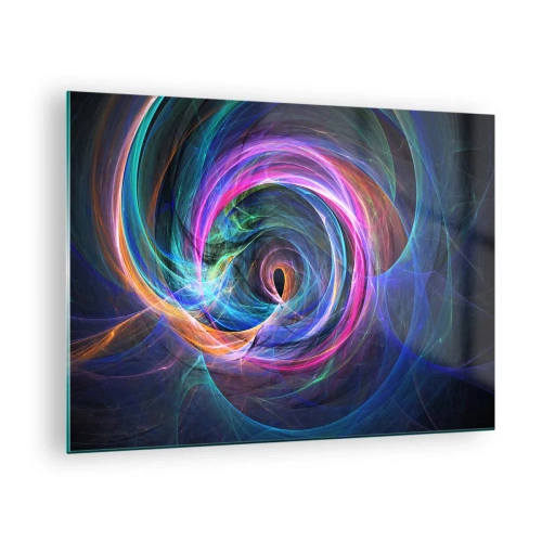 Quadro em vidro - Uma espiral abstrata em cores intensas sobre um fundo escuro. - 70x50cm - Para onde quer me levar? - Decoração de parede moderna para a sala de estar e quarto ARTTOR