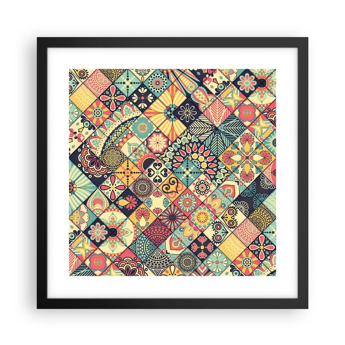 Pôster com moldura preta - Vibrações marroquinas - 40x40 cm