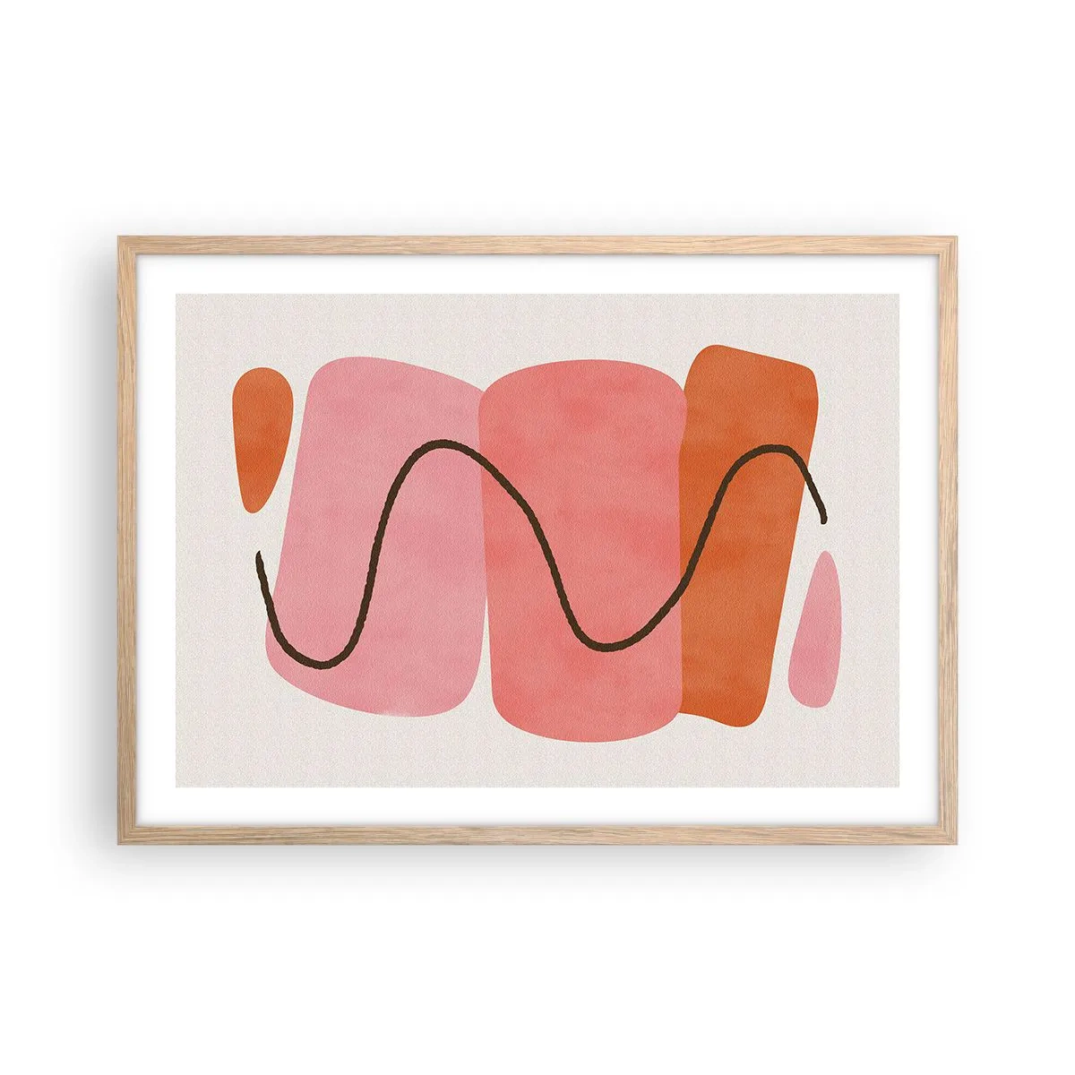 Pôster com moldura de carvalho claro - Movimento suave de formas - 70x50 cm