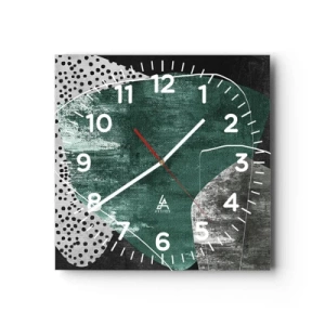 Relógio de parede - Relógio em vidro - Abstração colorida com folha de ouro - 40x40 cm