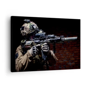 Quadro em tela - Um soldado com equipamento completo e um rifle - 70x50cm - Mortalmente eficaz - Decoração de parede moderna para a sala de estar e quarto ARTTOR